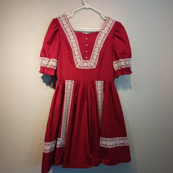 Vintage Lace Red Womens Dress Square Dance  Ruffle Petticoat Red Medium - Picture 1 of 5